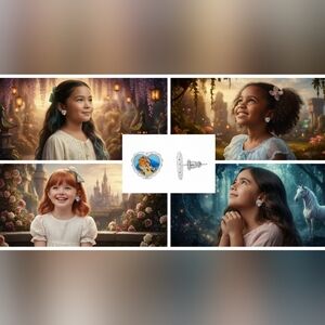 ✨️New Disney Princess Belle Beauty & The Beast Silver Plated Heart Stud Earrings
